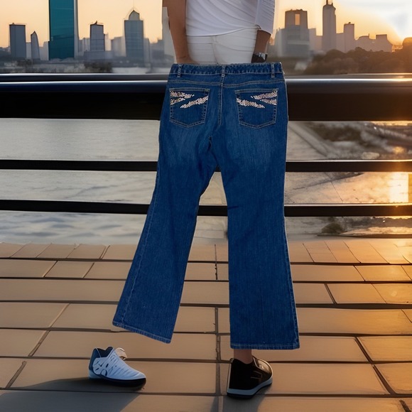 Michael Kors Womens Bootcut‎ Jeans Size 8 Western Gold Studs Vintage Y2K - Picture 1 of 6